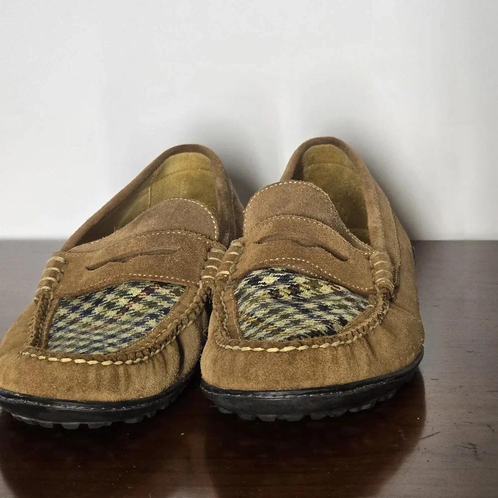 Martin Dingman Suede Driving Loafers Tan Woven Penny Slip On Men's 10.5M